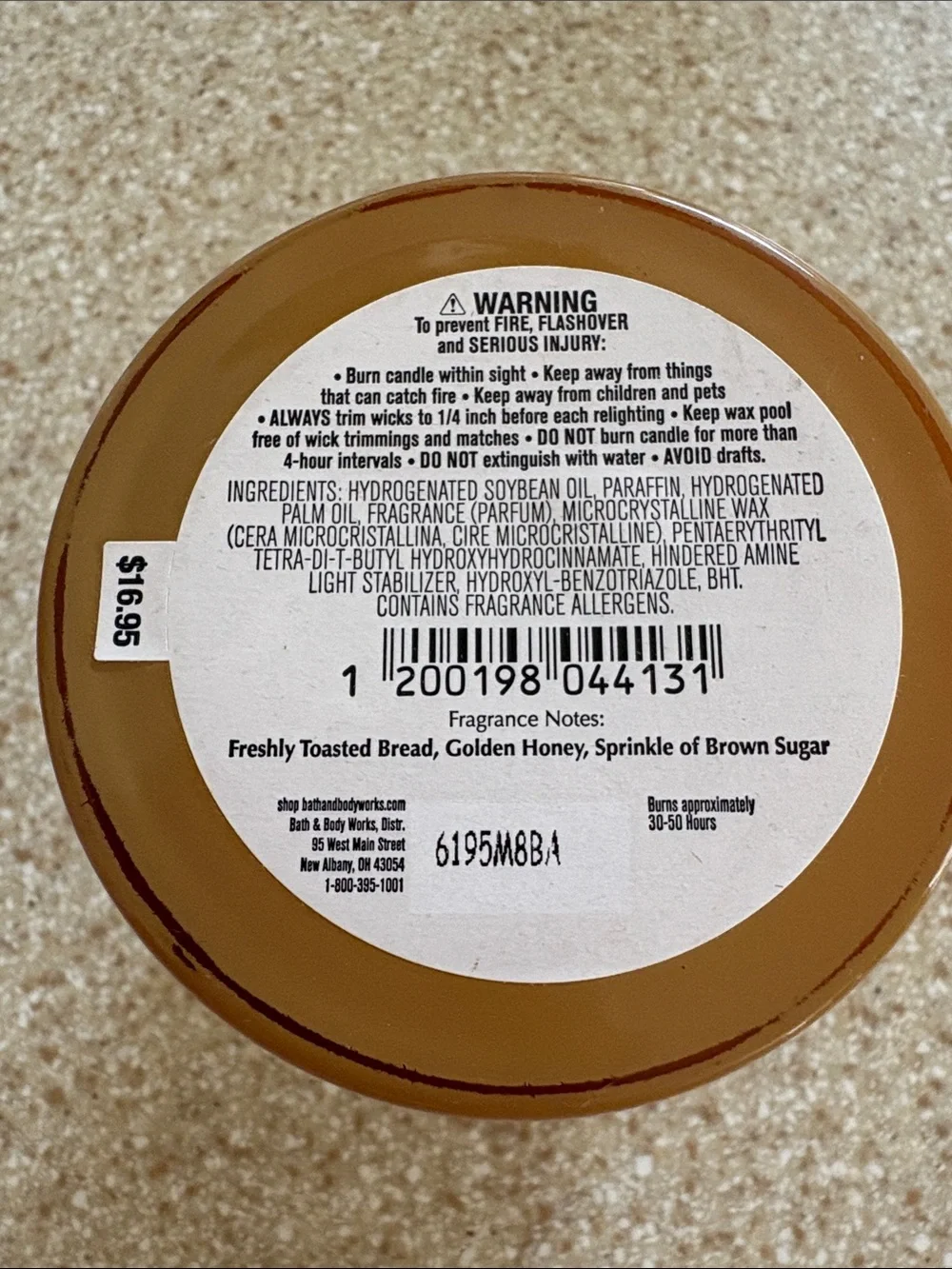 Bath & Body Works Cinnamon Honey Toast Single Wick Candle with Gingham Lid